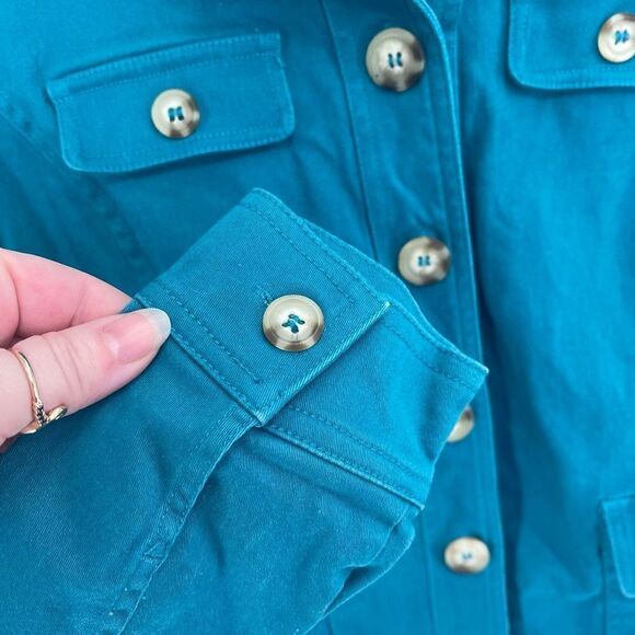 Appleseed's Women's Button Down Jacket Blazer Collared Pockets Teal Green Medium - Picture 3 of 13